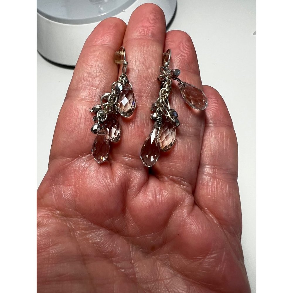 Silver and Clear Cut Crystal Cluster Teardrop Dangle Drop Earrings